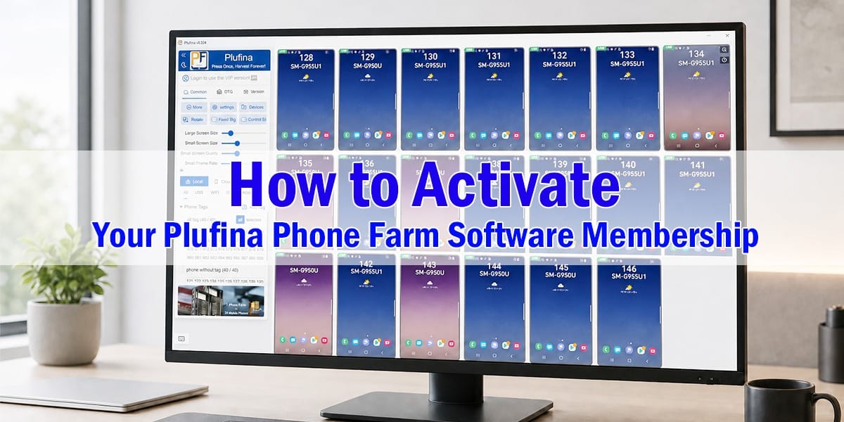 Guide to activating a Plufina Phone Farm Software membership for multi-device management